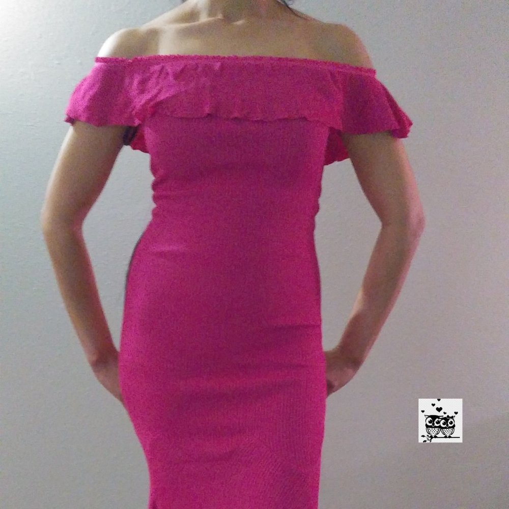 Ribbed OTS Ruffle Dress - Picture 2 of 8